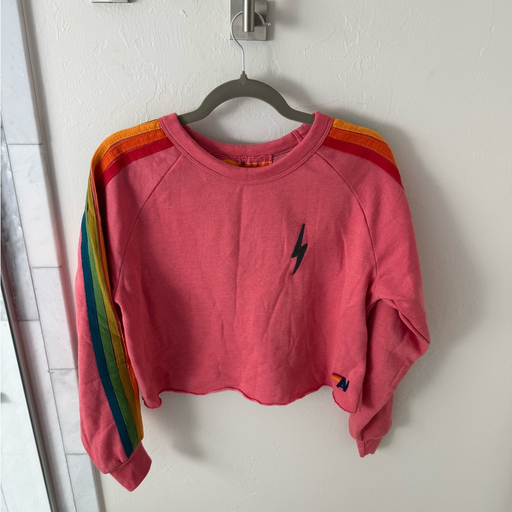 Aviator Nation Pink Sweatshirt with Rainbow Stripes